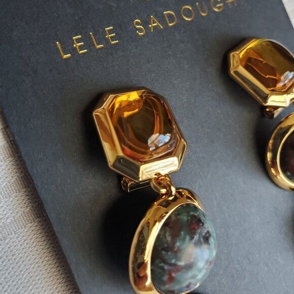 New! $225 Lele Sadoughi Bezel Jewel Linear Earrings Bezel Jewel Linear Earrings - Picture 8 of 12